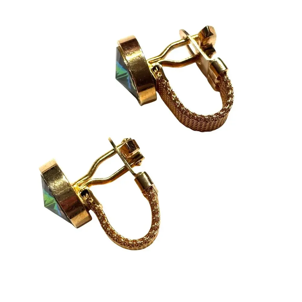 Gold wrap Cufflinks Rivoli style watermelon green & pink stones vintage 1970s